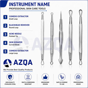 Ensemble d'outils d'extraction de comédons en acier inoxydable, 5 pièces, avec embouts de spatule à double extrémité et étui de rangement pour les soins du visage - Product Image 3