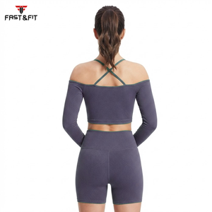 Ensemble de sport pour femme avec logo personnalisé du fabricant, soutien-gorge et short de fitness, motif uni, vente chaude - Product Image 5