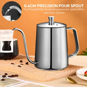 Bouilloire à café en acier inoxydable OEM à bec col de cygne avec couvercle, pour préparation manuelle de précision, vente en gros - Product Image 2