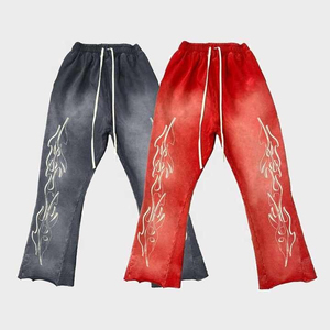 Custom Logo Fleece <b>Joggers</b> Sweatpants 100% Cotton 3D Puff Print French Terry Baggy <b>Stacked</b> Flare Sweat Pants Men - Product Image 1