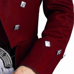 Veste Kilt Prince Charlie écossais bordeaux foncé avec gilet et boutons chromés 100% laine pour homme - Product Image 3