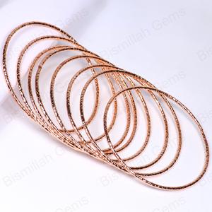 Wholesale Minimalist Stackable <b>Bangles</b> Hammered Texture Rose Gold Plated Metal <b>Bracelets</b> Fashion Jewelry for Women Bulk Supply - Product Image 5