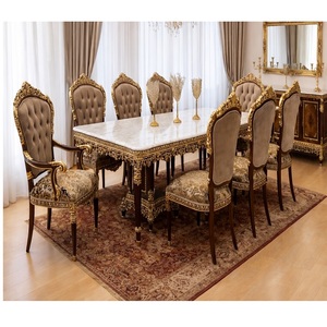 โต๊ะอาหารไม้เคลือบทองหรูหราพร้อมเก้าอี้ ชุดโต๊ะอาหารคลาสสิกสุดหรู 8 ที่นั่ง เฟอร์นิเจอร์ห้องรับประทานอาหาร ออสเตรเลีย - Product Image 1