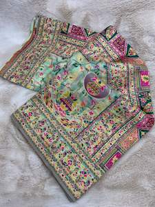 Sari de Seda Pasmeena con Tejido Zari Elaborado, Varios Colores, Sin Arrugas, para Fiestas - Product Image 3