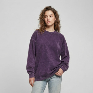 T-shirt ample à col rond et manches longues pour femme, style vintage délavé, respirant et écologique, idéal pour l'été - Product Image 1