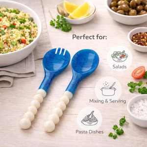 ชุดเสิร์ฟสลัดเรซิ่นสีน้ำเงิน ช้อนและส้อมสลัดด้ามยาว ที่คีบสลัดเรซิ่นทำมือคุณภาพพรีเมียมสำหรับผสม คลุก และเสิร์ฟ - Product Image 2