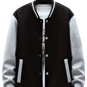 เสื้อแจ็คเก็ตวาร์ซิตี้สไตล์ไฮสตรีทสำหรับผู้ชาย สีพื้น แจ็คเก็ตเบสบอลฤดูหนาว คอตั้ง ดีไซน์แบบเลตเตอร์แมนที่สามารถเปลี่ยนได้ - Product Image 1