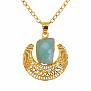 Amazonite Necklace & Earring <b>Set</b> 18K Gold Plated Brass Ethnic Geometric Jewelry for <b>Women</b> Engagement Wedding Party <b>Gift</b> - Product Image 1