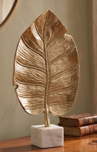 Escultura Decorativa de Lujo con Forma de Hoja, Acabado Dorado Antiguo y Base de Mármol, Esculturas Decorativas para Mesa, Decoración de Mesa - Product Image 6