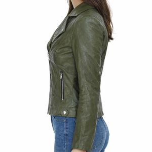 Chaqueta de Cuero para Mujer, Color Sólido, Estilo Motero, Invierno, Cierre de Cremallera, Ajustada, Premium, Duradera, Cómoda y Ecológica - Product Image 3