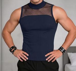 Débardeur en maille à col roulé pour homme, couleur unie, style streetwear, respirant, séchage rapide, sans manches, en polyester - Product Image 1