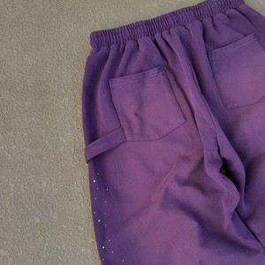 Custom Sun Faded Vintage Washed 100% Cotton Terry Distressed Straight Leg Baggy Side Rhinestone Sweatpants Men with <b>String</b> - Product Image 5