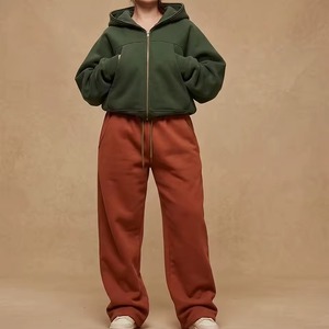 Women's Plus Size Hooded Zip-Up <b>Sweatshirt</b> Jogger Set Loose Fit Full <b>Sleeve</b> Solid Color Casual Tracksuit With Side Pockets - Product Image 1