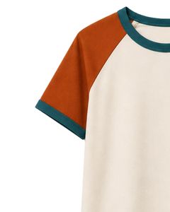 Manufacturer <b>White</b> Orange And Teal Raglan T Shirt For Men Short Sleeve Crew Neck Cotton <b>Tee</b> Custom Casual Color Block Streetwear - Product Image 3