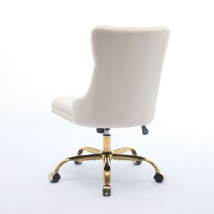 Silla de Oficina Moderna A a Furniture, Tapizada en Terciopelo con Botones, Base Metálica Dorada, Ajustable, para Uso en el Hogar o la Oficina - Product Image 6