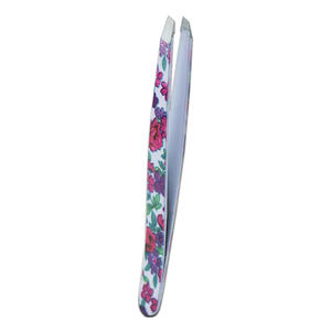 Pinzas UBI UBI-474 de Acero con Alto Contenido de Carbono, 9.7cm, Blancas con Diseño Floral, Punta Inclinada, Hechas a Mano, Duraderas, Ligeras, Modernas y de Lujo para Cejas - Product Image 2