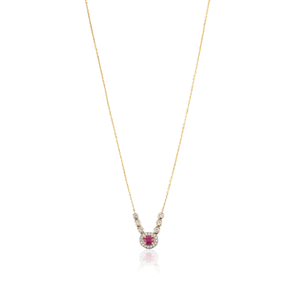 Hot Sale New Arrivals July Birthstone <b>Ruby</b> & Diamond Halo Pendant <b>Necklace</b> Fine Women's 14K Real Yellow Gold Jewelry Supplier - Product Image 1