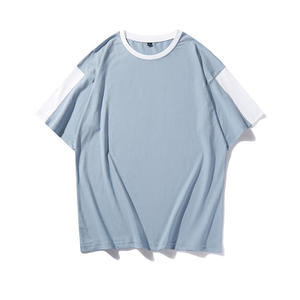 เสื้อยืดคอกลมผู้ชายแบบ Color Block สกรีนโลโก้ได้ เสื้อยืดโอเวอร์ไซส์ผ้าฝ้าย ระบายอากาศดี สไตล์ลำลอง สตรีทแวร์ รับผลิตแบบ OEM ODM - Product Image 5