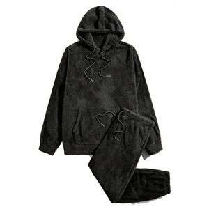 Ensemble sweat à capuche et pantalon de jogging en polaire sherpa léger pour homme, mélange polyester/coton, coupe classique, collection automne, vente en gros - Product Image 1