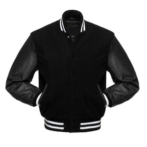 OEM Wholesale <b>Men</b> Varsity Jacket Custom Black Color Block Zip & Button Closure Running Varsity Jacket for <b>Men</b> with Panel Design - Product Image 1