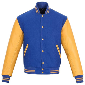Cheap Price Many Color Custom Brand Solid Stand Collar Finished Front Logo Plain Dyed University Men's Cotton Varsity <b>Jackets</b> - Product Image 4