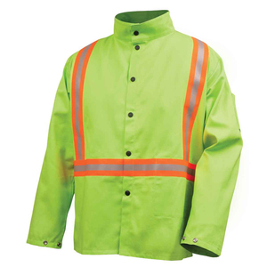 Chaqueta de soldadura no inflamable con mangas de cuero de gamuza para mecánicos y trabajadores de la construcción, material de alta resistencia para la seguridad en la soldadura. - Product Image 1