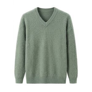 Pulls personnalisés respirants et confortables, couleur vert sauge uni, toucher doux, col en V côtelé, légers, vente en gros - Product Image 1