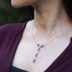 Collar Lariat de Oro Amarillo de 14K de Alta Calidad con Diamantes y Tanzanita de Corte Cojín de 4.34CTW, Collar con Múltiples Piedras Preciosas, Precio de Oferta - Product Image 6