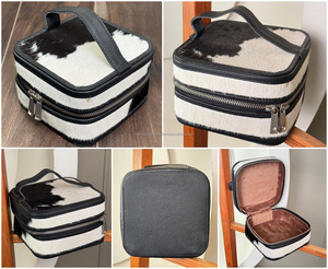 Portable maquillage cosmétique bijoux boîte-cadeau en cuir de vachette véritable haute qualité mallette de rangement bijoux organisateur boîte pour femmes - Product Image 3