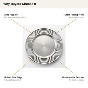 Handmade SS304 27 cm Satin Finish Dinner <b>Plate</b> with Nine Ripples Rippled Rim Well Mirror-for Home <b>Decor</b> Hotels Weddings - Product Image 5
