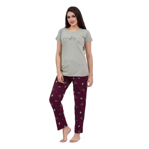 Conjunto de Pijama de Dos Piezas para Mujer, Talla Grande, 100% Algodón, Transpirable, Diseño Frontal Personalizable, Mangas Cortas - Product Image 3