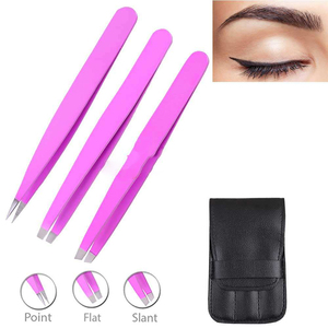 Custom Logo 3PCS Professional Eyebrow Tweezers Set Slant <b>Point</b> and Straight Tip Stainless Steel Tweezers - Product Image 2