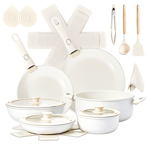 22-Piece Non-Stick <b>Cookware</b> <b>Set</b> with 6 Pots and 3 Lids Removable Handles Oven Dishwasher Safe Includes 28cm Soup Pot Cream - Product Image 4