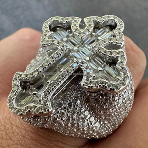 Gothic Tupac <b>Cross</b> Baguette Cut Prong Setting Hip Hop 925 Sterling <b>Silver</b> Wedding Engagement <b>Ring</b> Anniversary Gifts Unisex - Product Image 5