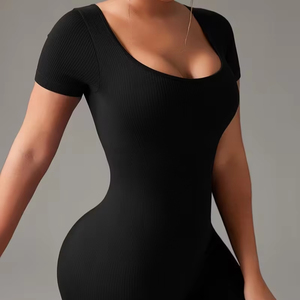 One-Piece Short Sleeve Sculpting Gym Bodysuit | Breathable <b>Polyester</b> Spandex Athletic <b>Tracksuit</b> | Seamless Workout Outfit - Product Image 1