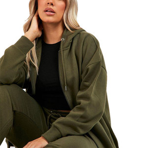 Sweat-shirts pour femmes à manches longues, faible MOQ, en molleton de coton respirant, à fermeture éclair, à motif uni, décontractés - Product Image 5