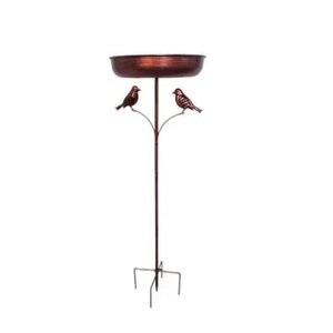 Bain d'oiseaux vintage en métal pour extérieur, mangeoire avec piquet à 5 branches, piédestal en fer pour décoration de jardin, finition antique, abreuvoir pour oiseaux sauvages - Product Image 1