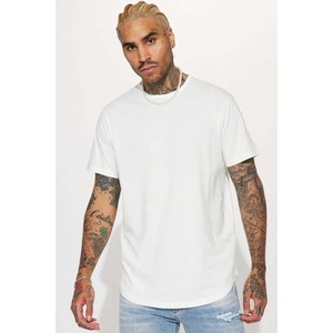 Custom Embroidery <b>Men's</b> White <b>Longline</b> <b>T</b>-<b>Shirt</b> Regular Fit Short Sleeve O-Neck Solid Color Casual Jersey Curved Hem Cotton Top - Product Image 4