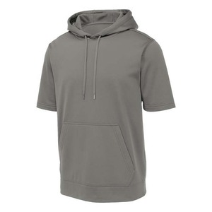 Men's Gray <b>Short</b> <b>Sleeve</b> <b>Hoodie</b> Pullover Hooded Sweatshirt with Kangaroo Pocket Casual Solid Top - Product Image 1