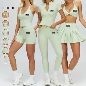 Ensemble de vêtements de sport de luxe pour femmes, 5 pièces, vente en gros : soutien-gorge de sport à dos croisé + veste de sport + short de sport + leggings de yoga - Product Image 2