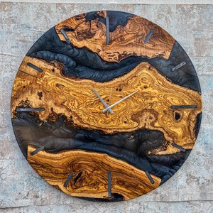 Luxury Black Epoxy Wall <b>Clock</b> with Olive Wood Handmade Resin <b>Clock</b> Restaurant and Custom logo Home Decor Resin Wood Wall <b>Clock</b> - Product Image 6