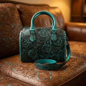 Sac à main de luxe en cuir pour femme, style vintage, broderie élégante, grande capacité, avec double anse à chaîne - Product Image 2