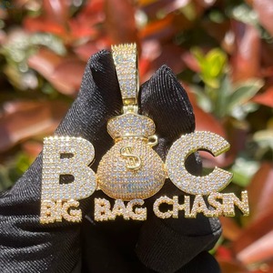 Custom Name Letter <b>Pendant</b> 925 <b>Silver</b> Iced Out Two Tone <b>Pendant</b> <b>Initial</b> Letter Name <b>Pendant</b> Custom Money Bag <b>Pendant</b> For Gifts - Product Image 5