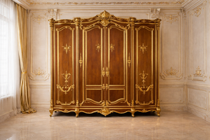 Juego de Muebles de Dormitorio de Madera de Lujo de Inspiración Italiana, Cama Tallada a Mano en Oro Antiguo con Mesitas de Noche y Armario, Juego de Cama King Size - Product Image 2