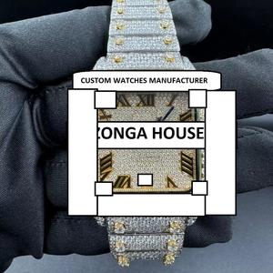 Montre unisexe en acier inoxydable analogique, entièrement sertie de moissanite, style Hip Hop, sport, affaires, mouvement mécanique antique - Product Image 1