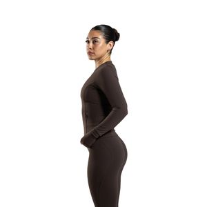Women's Brown Full Zip Training <b>Jacket</b> with Thumb Holes Long Sleeve Stretch Gym Fitness Running Yoga <b>Workout</b> Activewear Sports - Product Image 4
