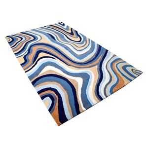 Tapis moderne en laine tufté à la main, motif abstrait ondulé, 5x8 pieds, motif marbré topographique fluide à profil bas - Product Image 2