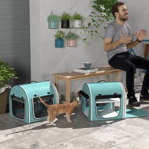 Trasportino Morbido a 2 Lati per Gatti con Divisorio e Borsa Portaoggetti (Verde) - Poliestere e PC - Product Image 2