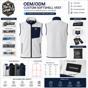 <b>Men's</b> <b>White</b> Navy Color Stand Collar Zipper Softshell <b>Vest</b> Casual Outerwear Windproof Fleece Lined Sleeveless Softshell <b>Vest</b> - Product Image 4