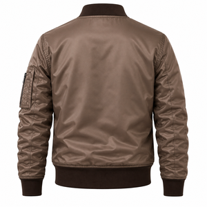 Blouson Bomber Marron Homme Couleur Unie Fermeture Boutons Cachés Vêtement d'extérieur Décontracté Hiver Polyester Coupe-Vent Col Rabattu Avant - Product Image 2